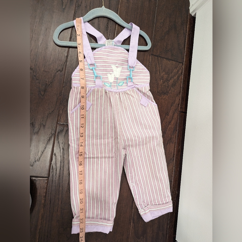 VINTAGE 80s baby girl lavender striped bib overalls pinafore romper VINTAGE 80s - Picture 7 of 7